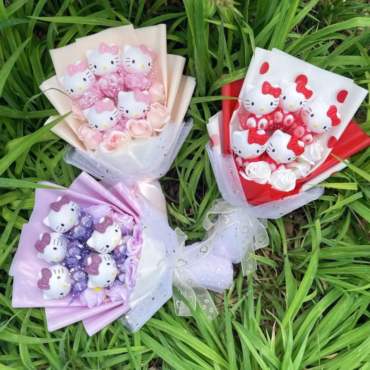 Kawaii Hello Kitty Plush Bouquet – Pink Red & Purple Valentine’s Gift - Harajuku Style - Plushie - 1