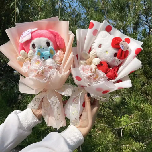 Kawaii My Melody & Hello Kitty Plush Bouquet – Sanrio Gift Flowers - Plushies - Plushie - 1
