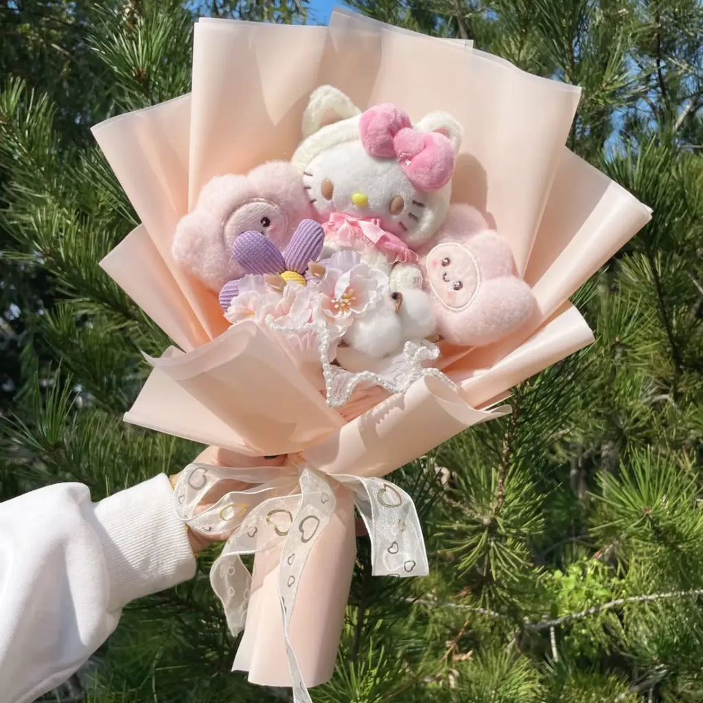 Kawaii My Melody & Hello Kitty Plush Bouquet – Sanrio Gift Flowers - Plushies - Plushie - 8