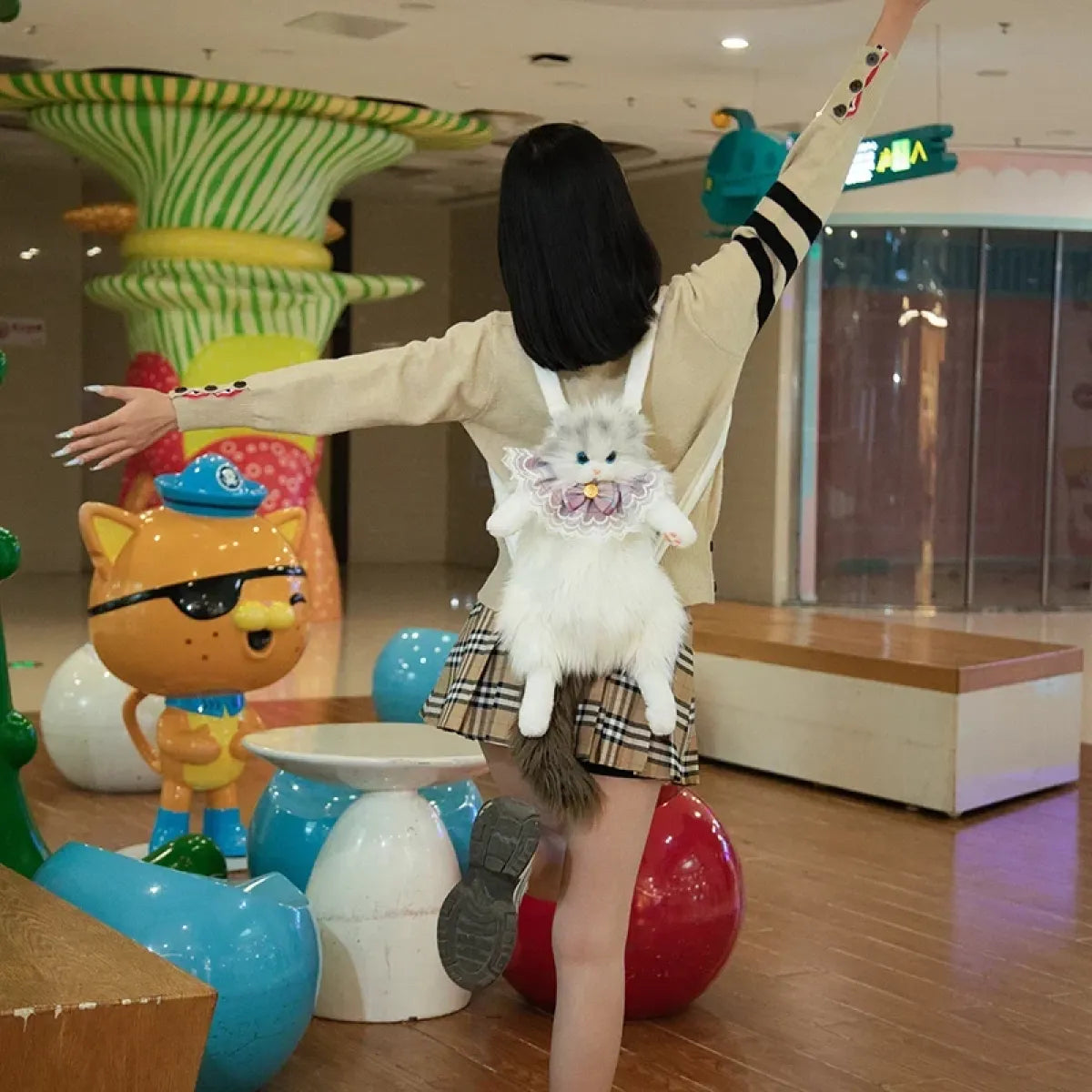 Kawaii Plush Cat Backpack Purse with Lace Collar - Women Bags & Wallets - Backpack - 4