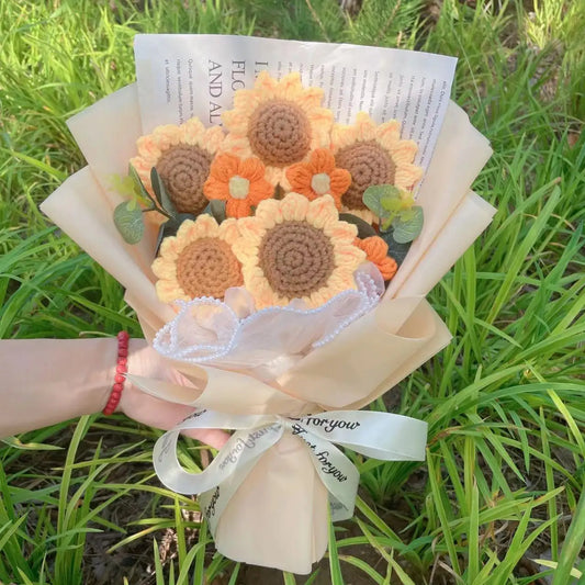 Knitted Sunflower & Strawberry Bouquet – Graduation Gift - Yellow - All Products - Artificial Flowering Plants - 2025