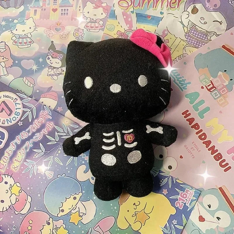 Hello Kitty Kawaii Halloween Skull Plush Keychain - Black - Plushies - Stuffed Animals - 3 - 2024