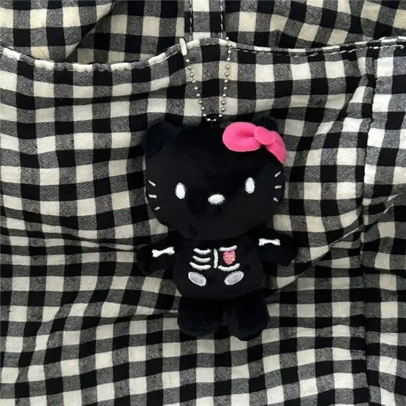 Hello Kitty Kawaii Halloween Skull Plush Keychain - Black - Plushies - Stuffed Animals - 4 - 2024