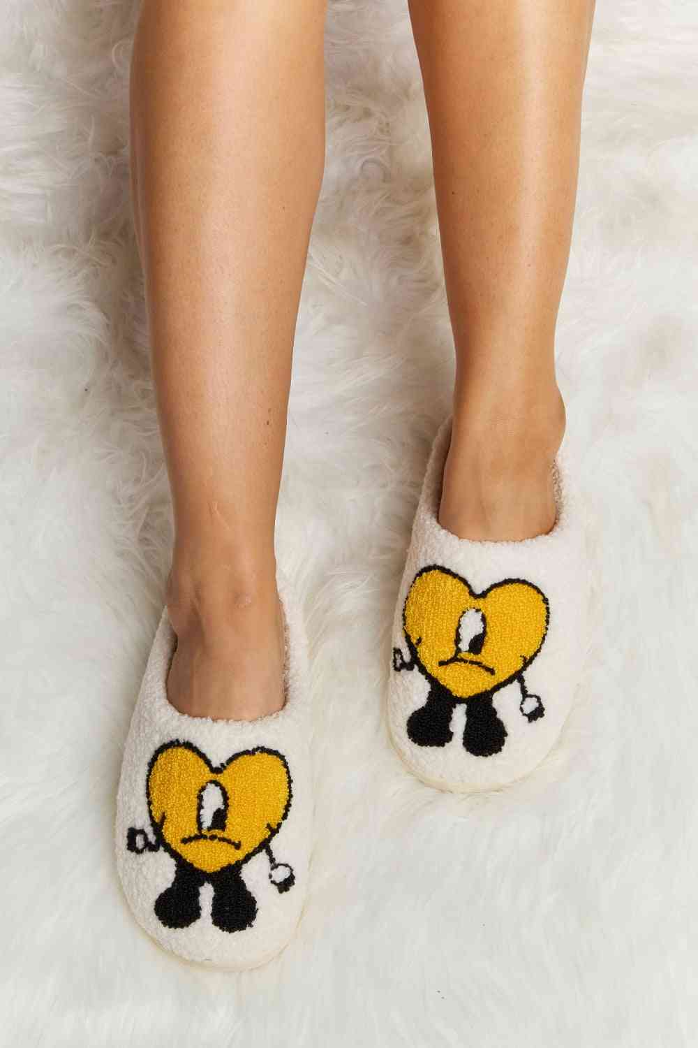 Love Heart Print Plush Slippers - Mustard / S - Plushies - Shoes - 19 - 2024