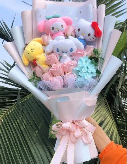 Plush Bouquet - My Melody Kuromi Cinnamoroll KT Cat - Red / no box - Plushies - Toys - 9 - 2024