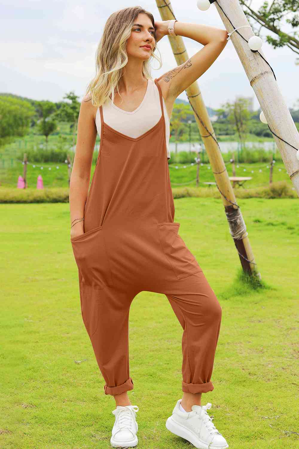 Sleeveless V-Neck Pocketed Jumpsuit - Women’s Clothing & Accessories - Jumpsuits & Rompers - 12 - 2024