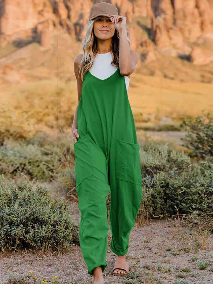 Sleeveless V-Neck Pocketed Jumpsuit - Mid Green / S - Women’s Clothing & Accessories - Jumpsuits & Rompers - 7 - 2024