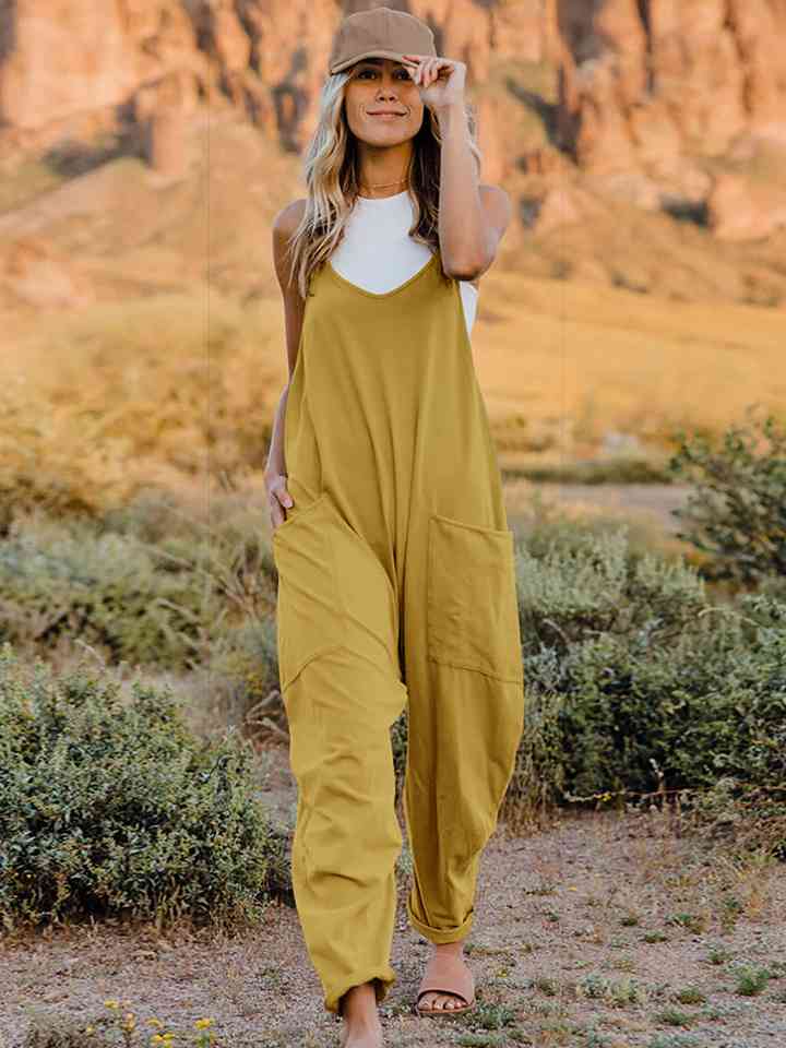 Sleeveless V-Neck Pocketed Jumpsuit - Banana Yellow / S - Women’s Clothing & Accessories - Jumpsuits & Rompers - 4