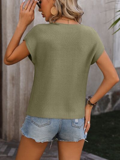 Pocketed Round Neck Cap Sleeve Sweater - Sweaters - Shirts & Tops - 4 - 2024