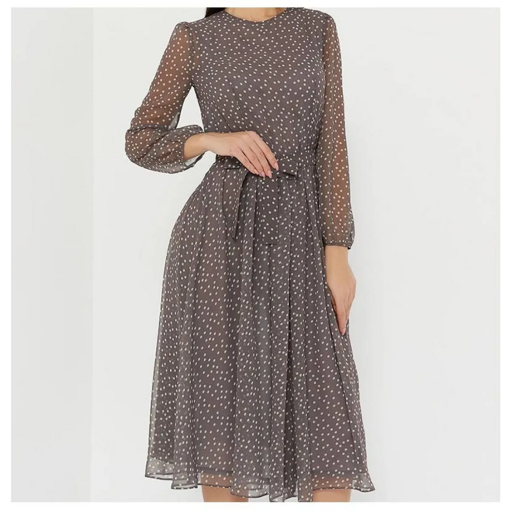 Long-Sleeved Polka Dot Dress - All Dresses - 1