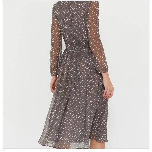 Long-Sleeved Polka Dot Dress - All Dresses - 2