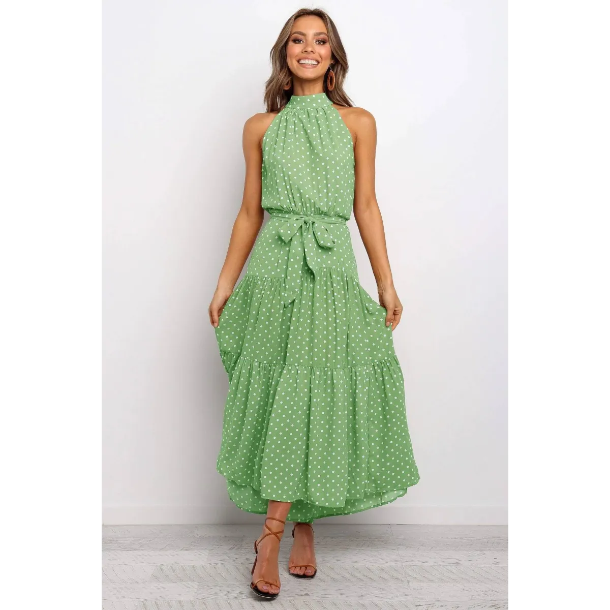 Polka Dot Halter Dress - All Dresses - 10