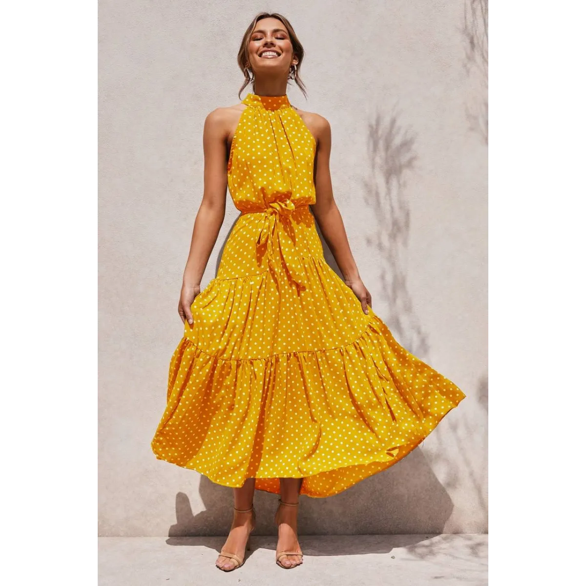 Polka Dot Halter Dress - All Dresses - 19