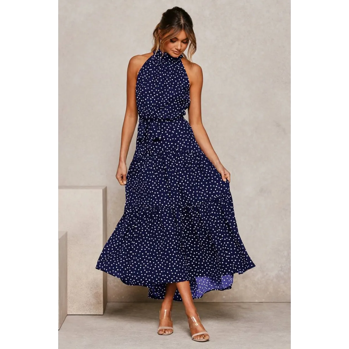 Polka Dot Halter Dress - All Dresses - 24
