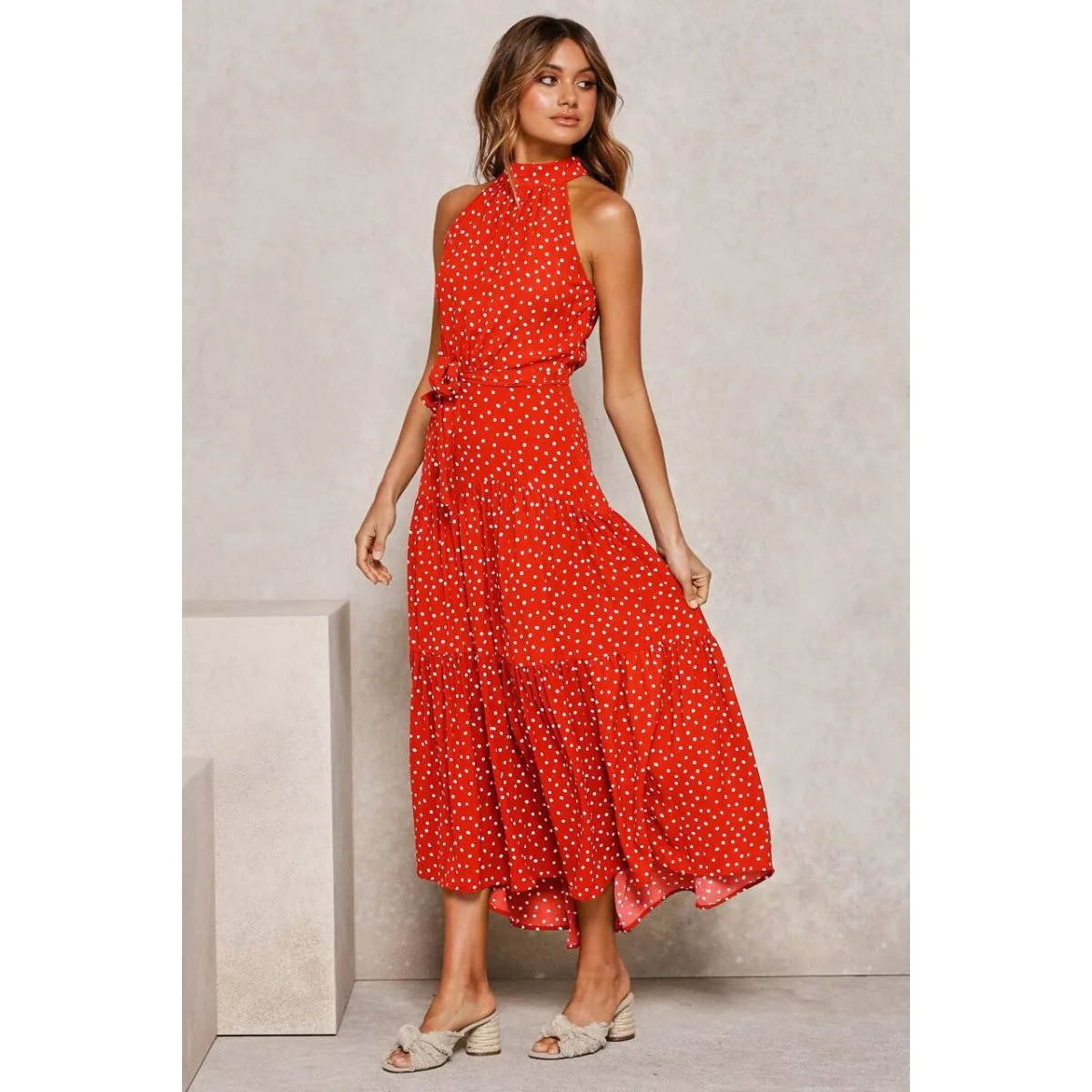 Polka Dot Halter Dress - All Dresses - 30