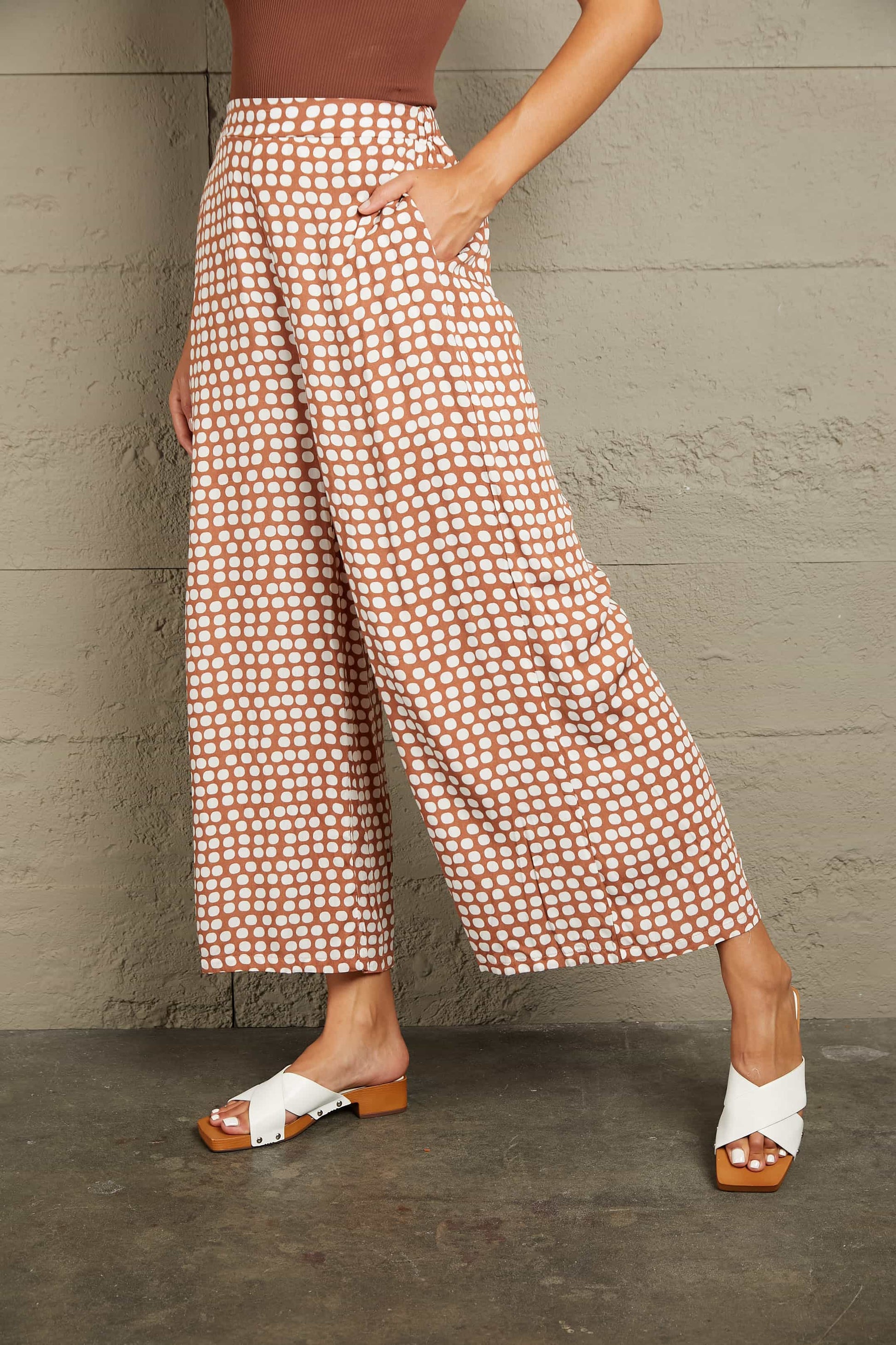 Polka Dot High Waist Wide Leg Pants with Pockets - Bottoms - Pants - 3 - 2024