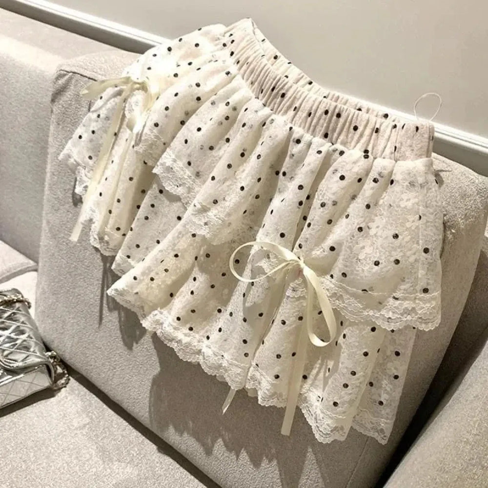 Kawaii Polka Dot Lace Skirt - Bottoms - Mini Skirts - 1