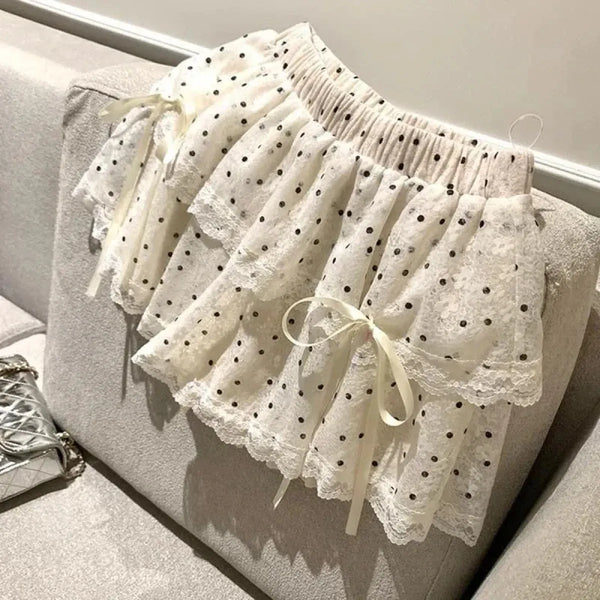 Kawaii Polka Dot Lace Skirt - Bottoms - Mini Skirts - 1