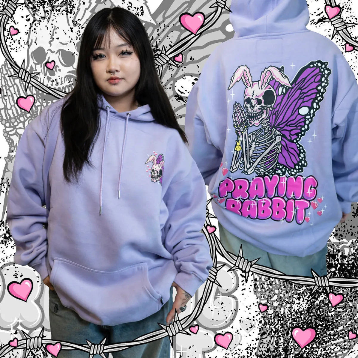 Praying Rabbit Butterfly Hoodie - Hoodies & Sweatshirts - Hoodie - 4