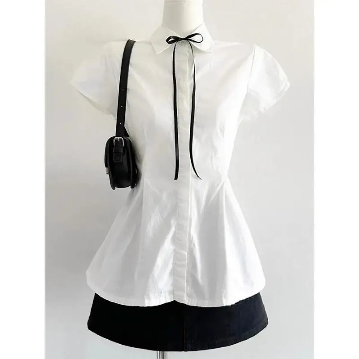 Preppy Bow Ruffle Blouse - Women’s Clothing & Accessories - Blouses - 1