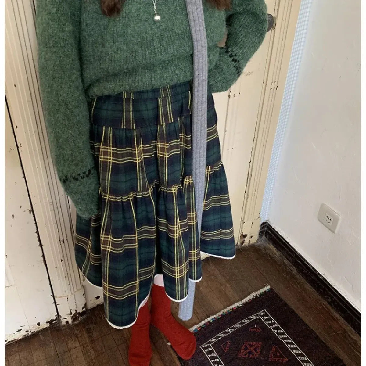 Preppy Plaid Ruffle Skirt with Layered Hem - Bottoms - Skirts - 3