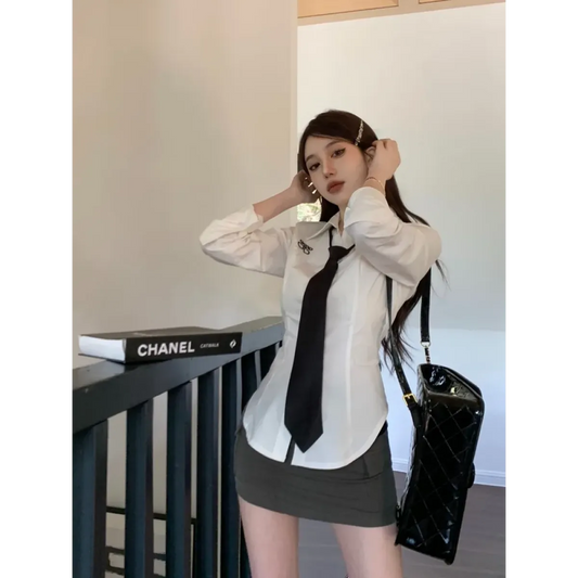 Preppy Slim Embroidered Blouse - Women’s Clothing & Accessories - Blouses - 1