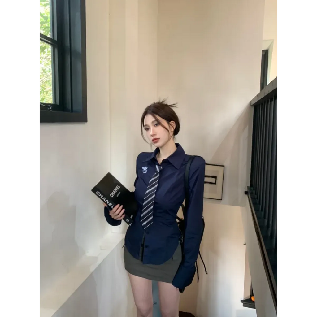 Preppy Slim Embroidered Blouse - Women’s Clothing & Accessories - Blouses - 5