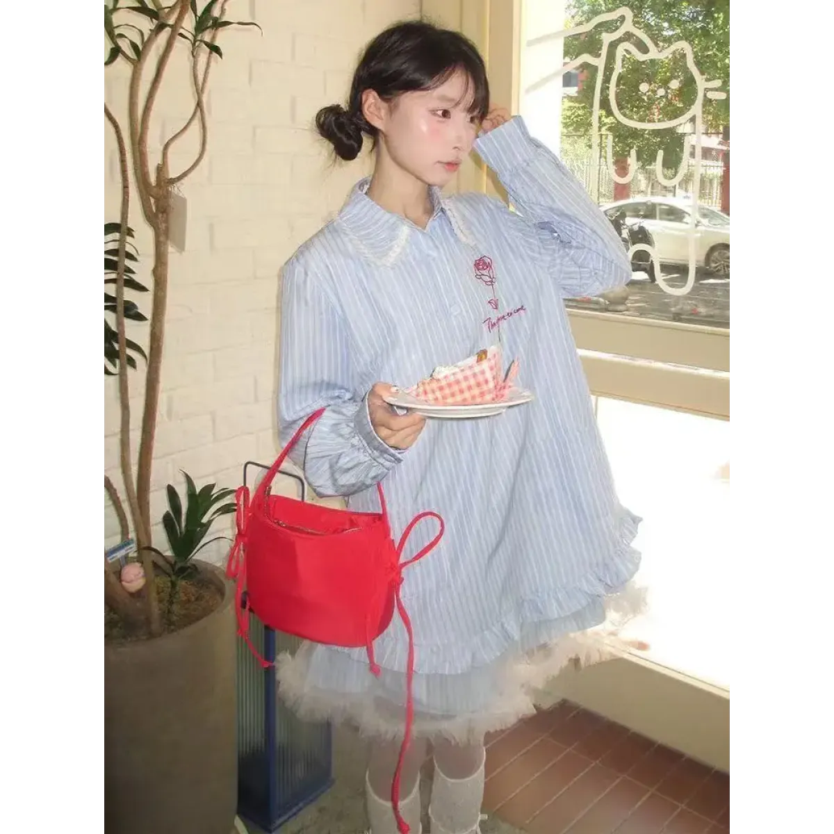 Preppy Striped Lace Shirt Dress - All Dresses - Dresses - 2