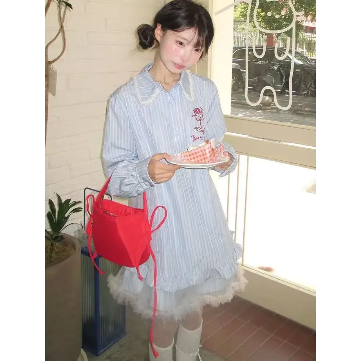 Preppy Striped Lace Shirt Dress - All Dresses - Dresses - 3