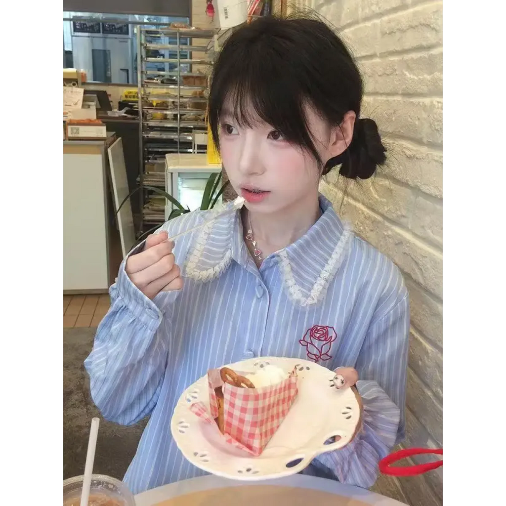 Preppy Striped Lace Shirt Dress - All Dresses - Dresses - 6