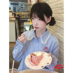 Preppy Striped Lace Shirt Dress - All Dresses - Dresses - 6