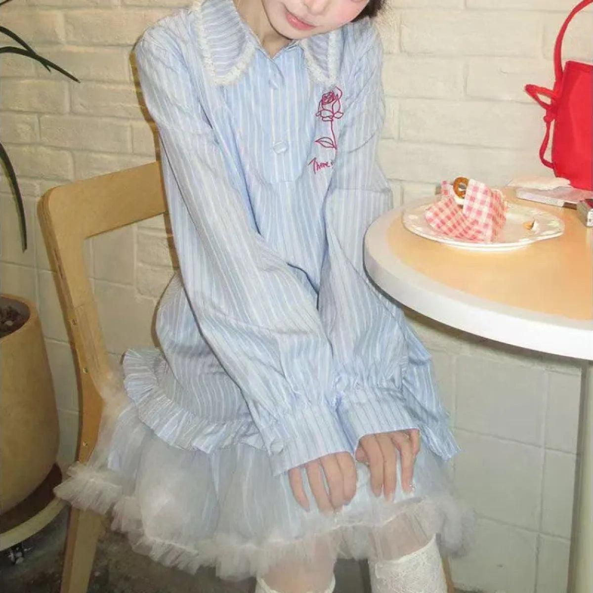 Preppy Striped Lace Shirt Dress for Casual Kawaii Looks – Kawaii Stop
