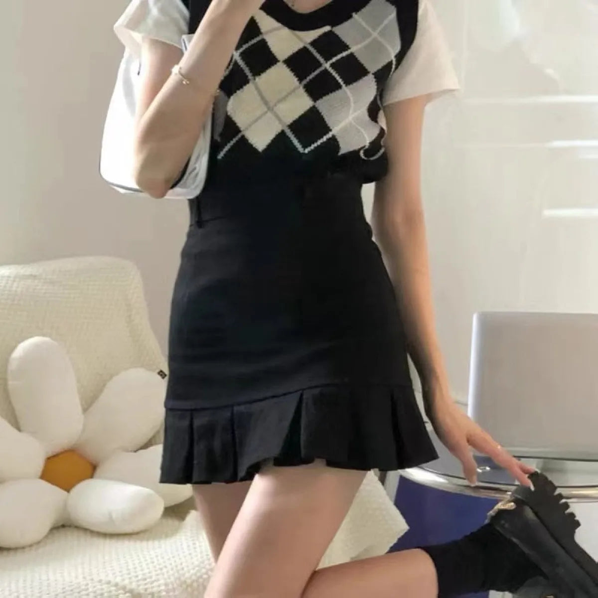 Preppy Style Solid A-line Skirt - Bottoms - 1