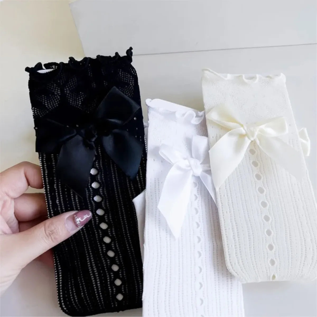 Princess Bowknot Lace Socks - Spring/Summer Calf-Length Stockings - Socks & Hosiery - 2