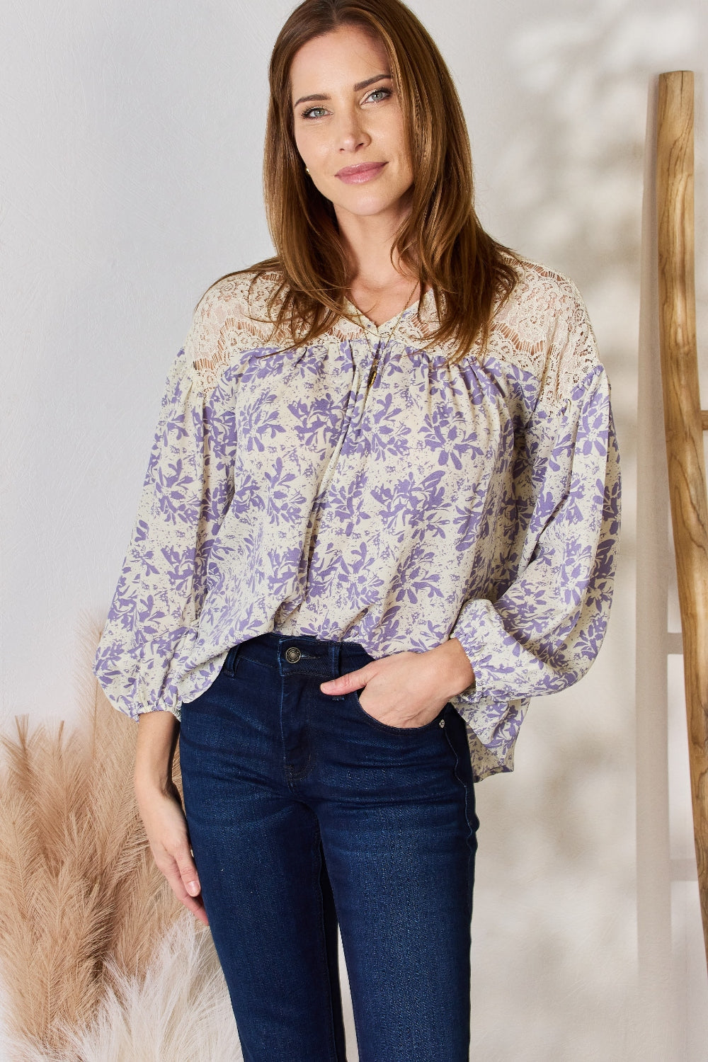 Lace Detail Printed Blouse - Purple / S - Women’s Clothing & Accessories - Clothing Tops - 1 - 2024