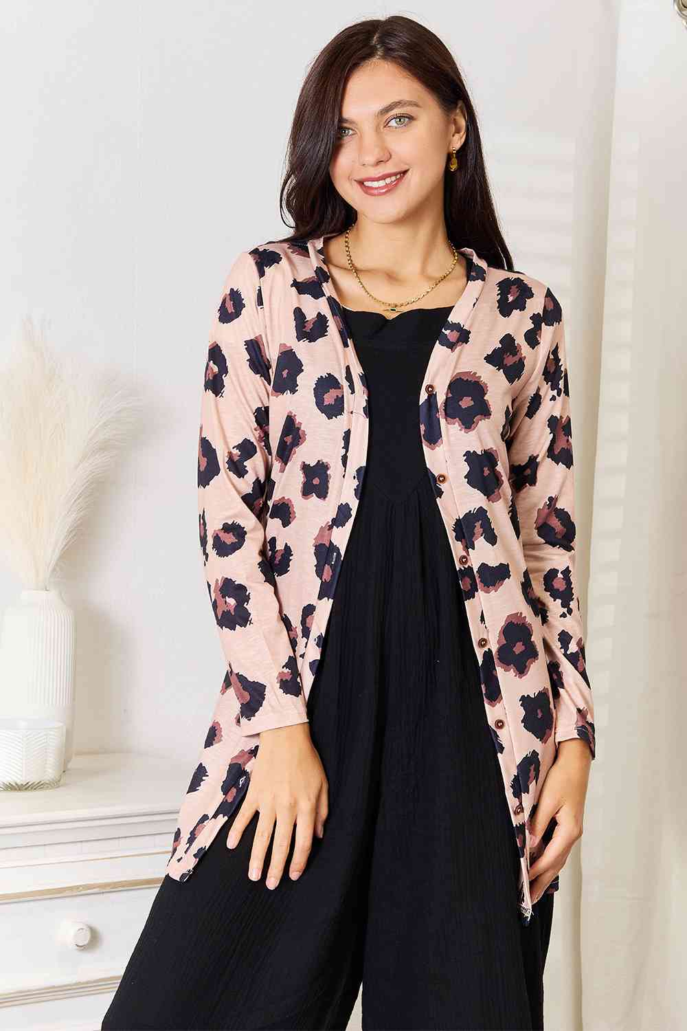 Printed Button Front Longline Cardigan - Leopard / S - Women’s Clothing & Accessories - Shirts & Tops - 1 - 2024