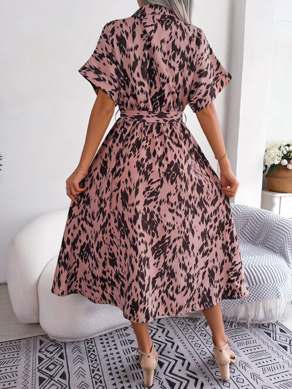 Printed Collared Neck Short Sleeve Tie Waist Dress - All Dresses - Dresses - 7 - 2024