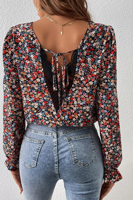 V-Neck Printed Long Sleeve Blouse - Floral / S - Women’s Clothing & Accessories - Shirts & Tops - 3 - 2024