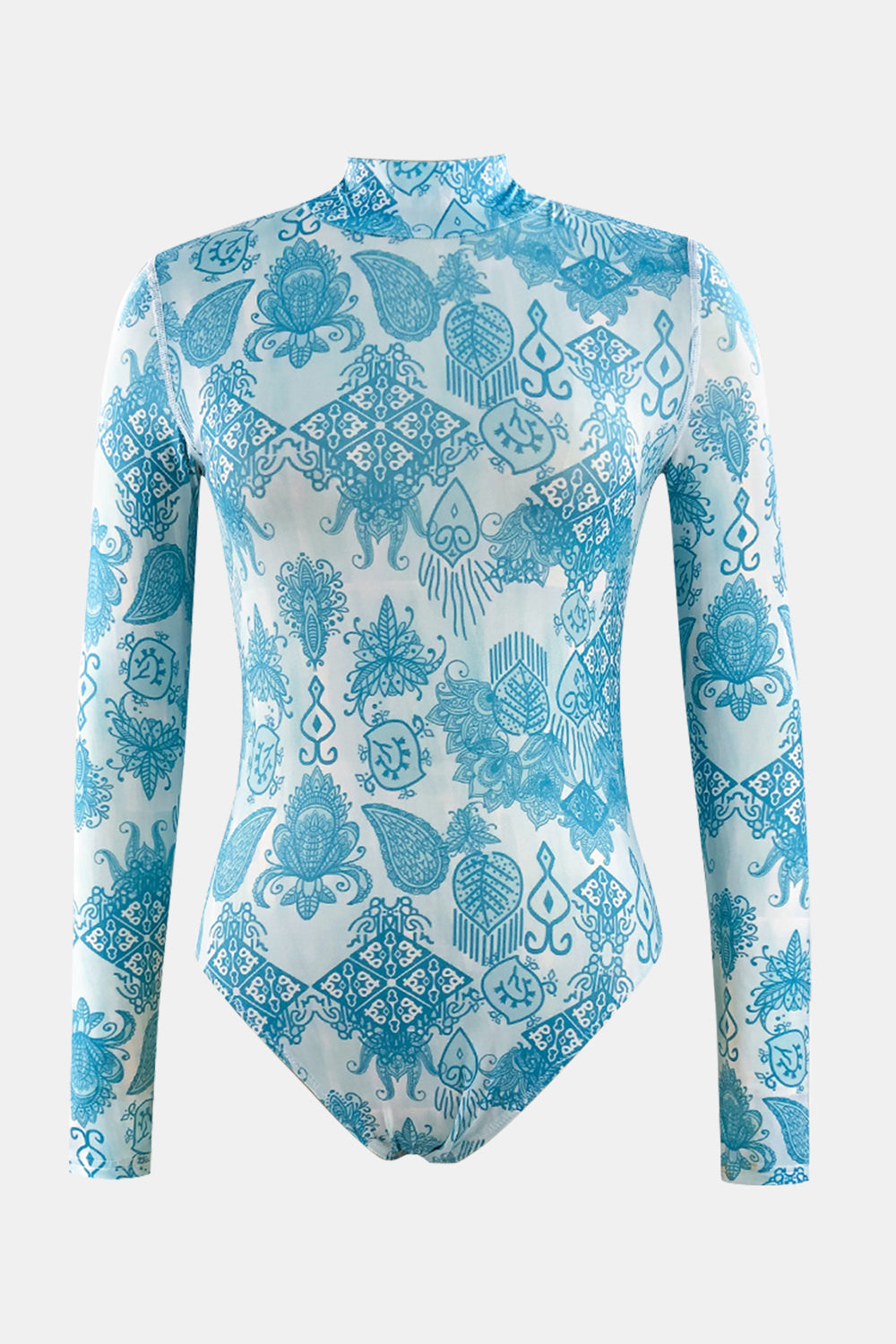 Printed Mock Neck Long Sleeve One-Piece Swimwear - Women’s Clothing & Accessories - Swimwear - 6 - 2024