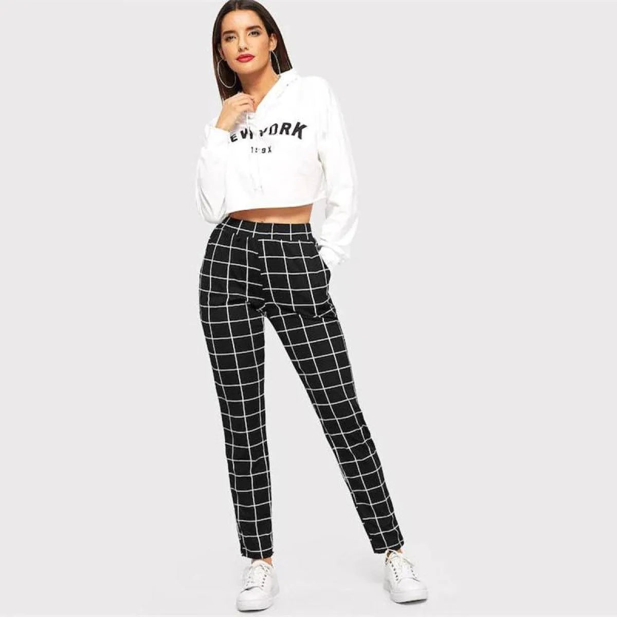 Women’s Elegant Square Printed Skinny Pants - Bottoms - 3