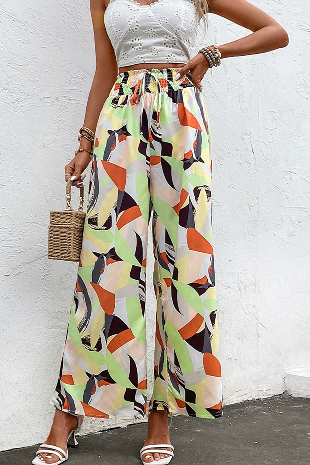 Printed Smocked Waist Wide Leg Pants - Bottoms - Pants - 4 - 2024