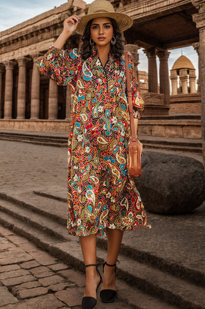 Printed Surplice Lantern Sleeve Midi Dress - Multicolor / S - All Dresses - Dresses - 1 - 2024