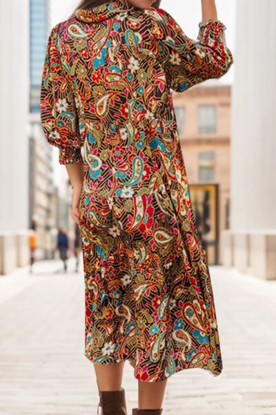 Printed Surplice Lantern Sleeve Midi Dress - All Dresses - Dresses - 2 - 2024