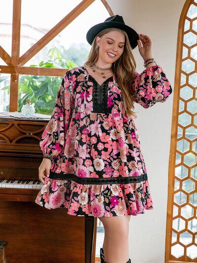 Plus Size Printed Tie Neck Ruffle Hem Dress - All Dresses - Dresses - 5 - 2024