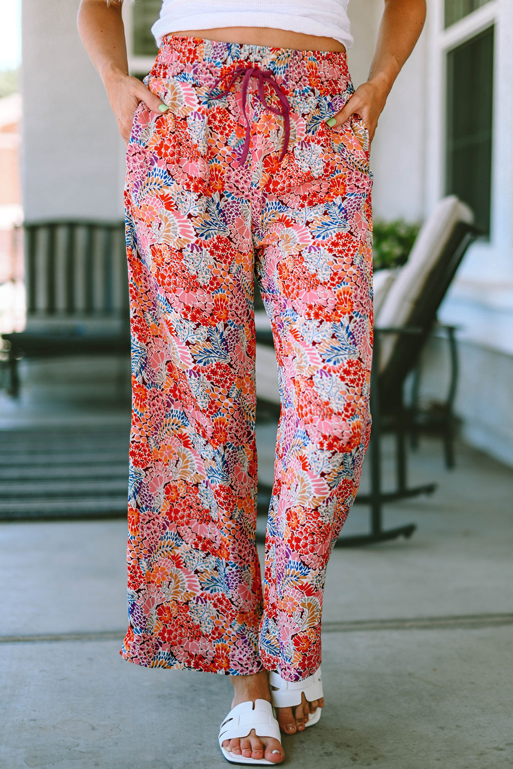 Printed Tie Waist Wide Leg Long Pants - Multicolor / S - Bottoms - Pants - 1 - 2024