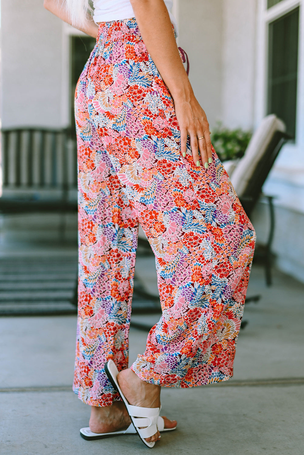 Printed Tie Waist Wide Leg Long Pants - Bottoms - Pants - 3 - 2024