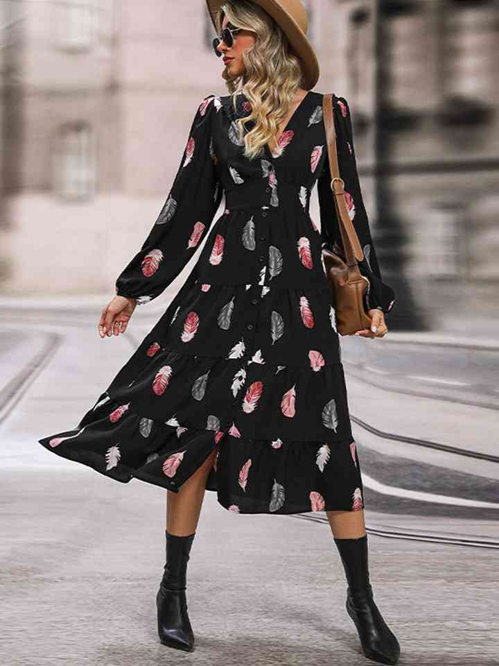 Printed V-Neck Slit Dress - All Dresses - Dresses - 3 - 2024