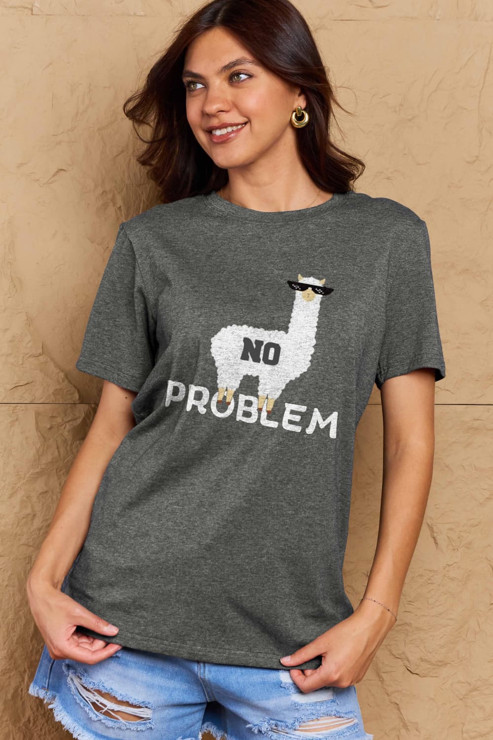 Full Size NO PROBLEM Graphic Cotton Tee - Gray / S - T-Shirts - Shirts & Tops - 1 - 2024