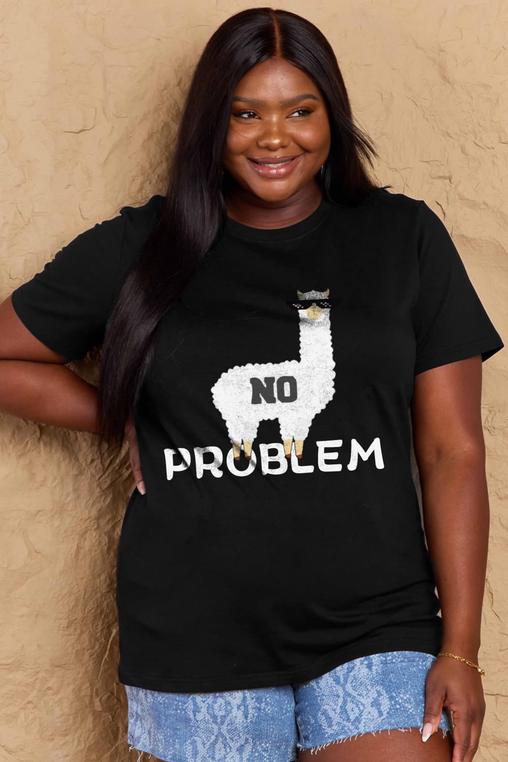 Full Size NO PROBLEM Graphic Cotton Tee - T-Shirts - Shirts & Tops - 23 - 2024