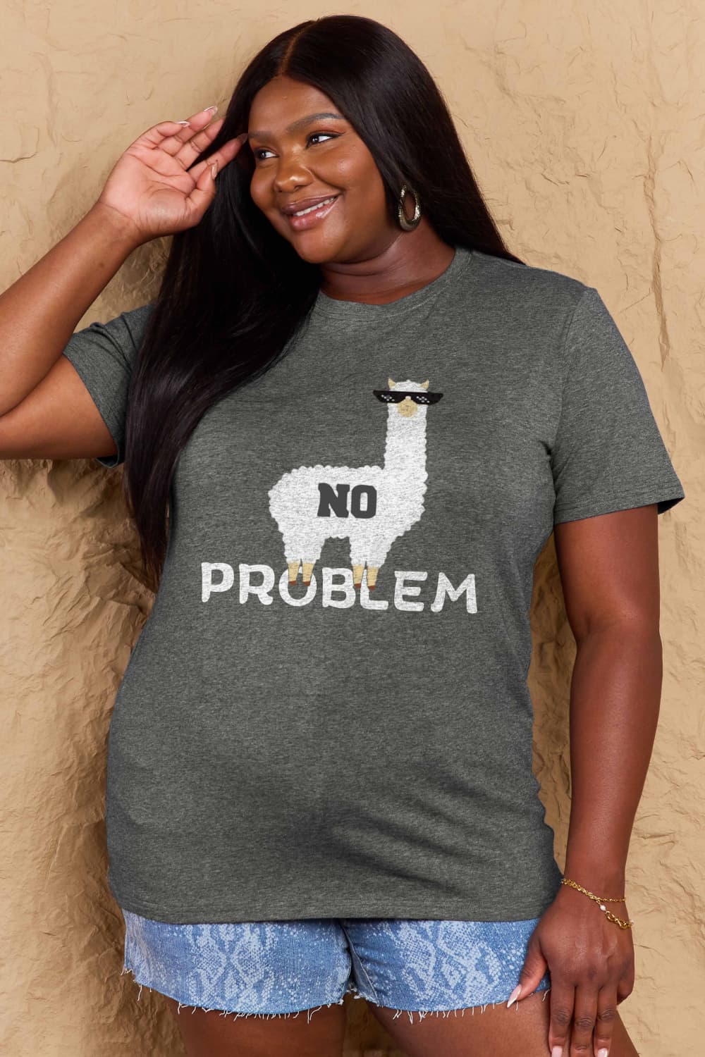 Full Size NO PROBLEM Graphic Cotton Tee - T-Shirts - Shirts & Tops - 5 - 2024